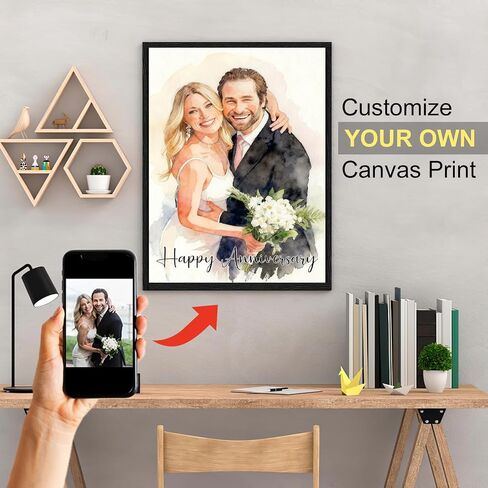 Personalized Anniversary Wedding Gifts for Couple, Custom Canvas Prints with Your Photos, Watercolor Portrait Wall Art Customized Picture Gifts for Husband Wife Boyfriend Girlfriend in Kuwait