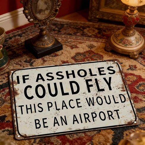 Funny Metal Wall Art IF COULD FLY THIS PLACE WOULD BE AN AIRPORT Decor Painting Pictures Black and white Signs posters Prints for Interior Outdoor Room Home Decoration 8x12In in Kuwait