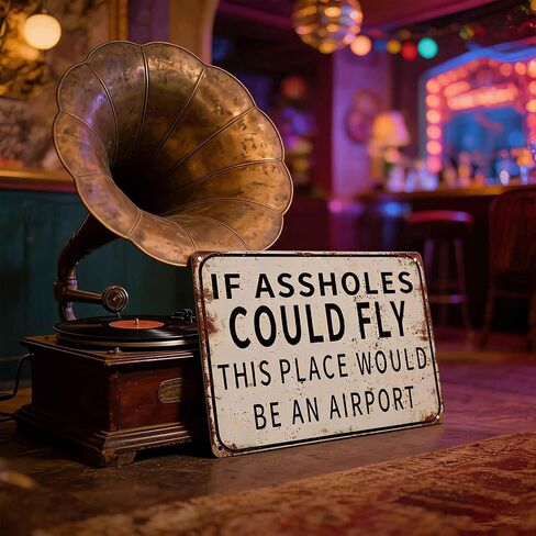 Funny Metal Wall Art IF COULD FLY THIS PLACE WOULD BE AN AIRPORT Decor Painting Pictures Black and white Signs posters Prints for Interior Outdoor Room Home Decoration 8x12In in Kuwait