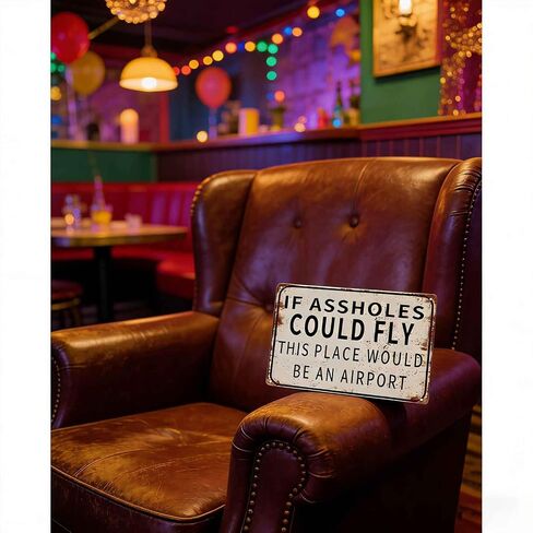 Funny Metal Wall Art IF COULD FLY THIS PLACE WOULD BE AN AIRPORT Decor Painting Pictures Black and white Signs posters Prints for Interior Outdoor Room Home Decoration 8x12In in Kuwait