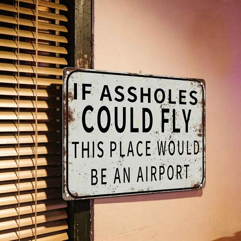 Funny Metal Wall Art IF COULD FLY THIS PLACE WOULD BE AN AIRPORT Decor Painting Pictures Black and white Signs posters Prints for Interior Outdoor Room Home Decoration 8x12In in Kuwait