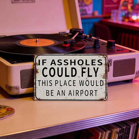 Funny Metal Wall Art IF COULD FLY THIS PLACE WOULD BE AN AIRPORT Decor Painting Pictures Black and white Signs posters Prints for Interior Outdoor Room Home Decoration 8x12In in Kuwait
