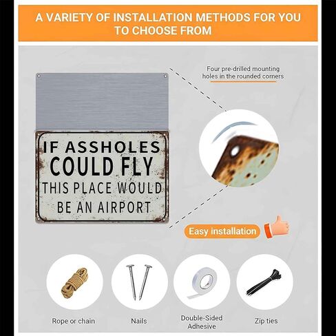 Funny Metal Wall Art IF COULD FLY THIS PLACE WOULD BE AN AIRPORT Decor Painting Pictures Black and white Signs posters Prints for Interior Outdoor Room Home Decoration 8x12In in Kuwait