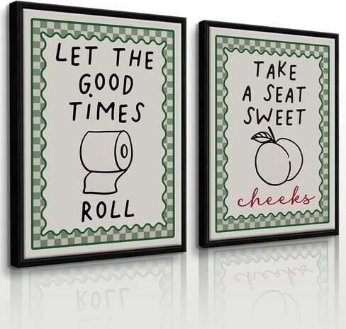 HDXUFJQ Black Frame Funny Bathroom Wall Art Retro Green Minimalist Bathroom Wall Decor Trendy Preppy Dorm Toilet Sign Prints Humor Canvas Picture for Restroom(8"x10") in Saudi Arabia