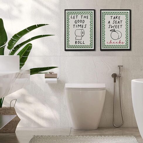 HDXUFJQ Black Frame Funny Bathroom Wall Art Retro Green Minimalist Bathroom Wall Decor Trendy Preppy Dorm Toilet Sign Prints Humor Canvas Picture for Restroom(8"x10") in Saudi Arabia