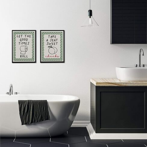 HDXUFJQ Black Frame Funny Bathroom Wall Art Retro Green Minimalist Bathroom Wall Decor Trendy Preppy Dorm Toilet Sign Prints Humor Canvas Picture for Restroom(8"x10") in Saudi Arabia