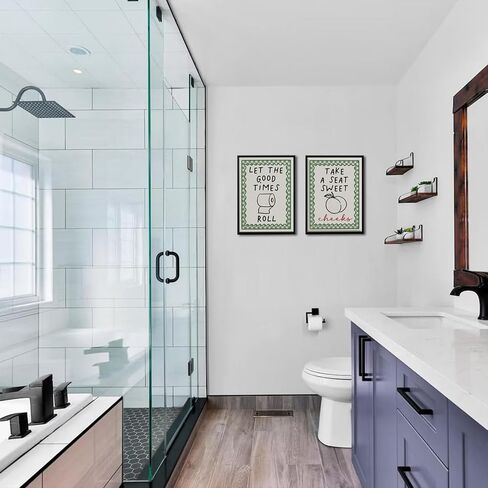 HDXUFJQ Black Frame Funny Bathroom Wall Art Retro Green Minimalist Bathroom Wall Decor Trendy Preppy Dorm Toilet Sign Prints Humor Canvas Picture for Restroom(8"x10") in Saudi Arabia