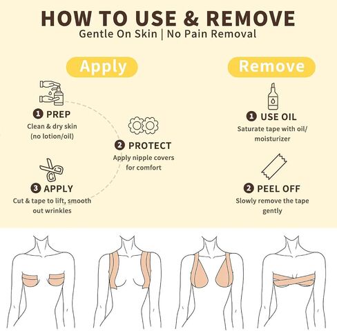 Boob Tape for Breast Lift – 2 Rolls Breathable Waterproof Push Up Adhesive Body Tape with 5 Pairs Sticky Nipple Covers, Invisible Support for Backless Strapless Dresses, Large Breasts A-G Cup Beige in Saudi Arabia