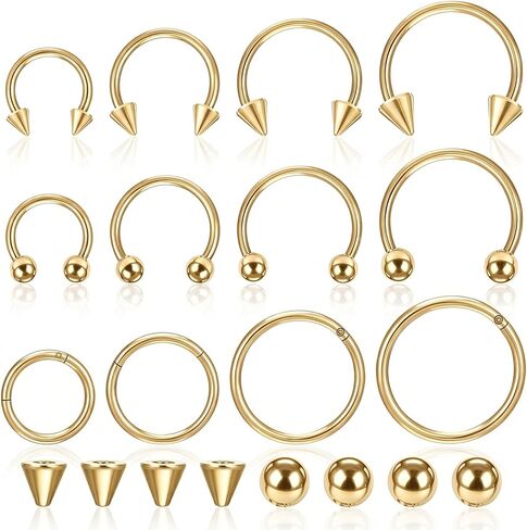 SynHHergyx 16G Gold Septum Rings Hinged Clicker Segment Gold Septum Jewelry Horseshoe Nose Ring Stainless Steel Nose Horseshoe Hoop Earring Eyebrow Lip Helix Tragus Piercing Ring 12 Pcs in Kuwait