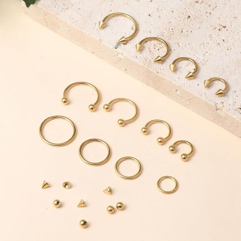SynHHergyx 16G Gold Septum Rings Hinged Clicker Segment Gold Septum Jewelry Horseshoe Nose Ring Stainless Steel Nose Horseshoe Hoop Earring Eyebrow Lip Helix Tragus Piercing Ring 12 Pcs in Kuwait