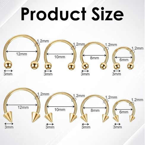 SynHHergyx 16G Gold Septum Rings Hinged Clicker Segment Gold Septum Jewelry Horseshoe Nose Ring Stainless Steel Nose Horseshoe Hoop Earring Eyebrow Lip Helix Tragus Piercing Ring 12 Pcs in Kuwait