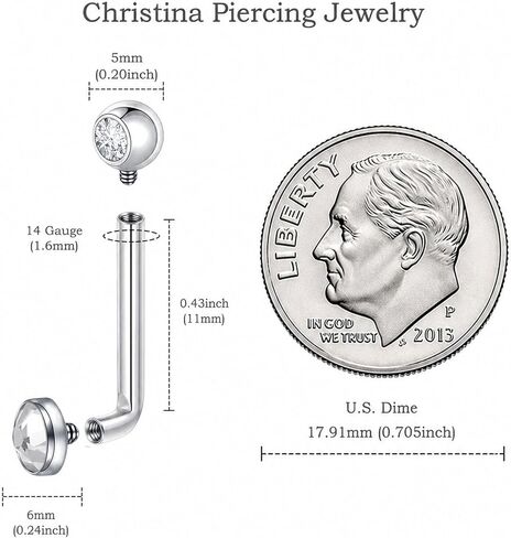Titanium Vertical Hood VCH Christina Barbell Piercing, 14 Gauge, 11mm Length, Silver in Saudi Arabia