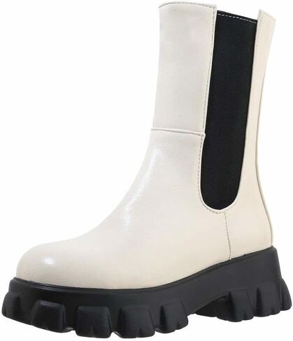 Alsoloveu Women Chelsea Ankle Platform Boots Mid Calf Chunky Heel Booties with Zip in Saudi Arabia