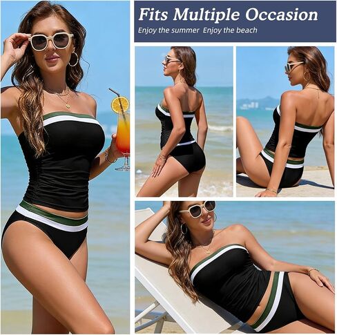 InfiniZer Strapless Tankini Swimsuits for Women - Two-Piece Pleated Tummy-Control Bandeau Tankini Tops for Women in Kuwait