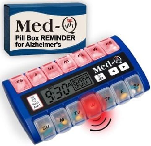 Digital Pill Box Organizer, 2 Beep Reminder, LED Alert, Blue in Kuwait