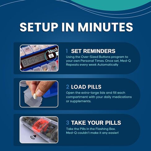 Digital Pill Box Organizer, 2 Beep Reminder, LED Alert, Blue in Kuwait
