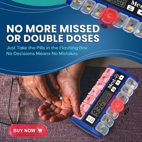 Digital Pill Box Organizer, 2 Beep Reminder, LED Alert, Blue in Kuwait