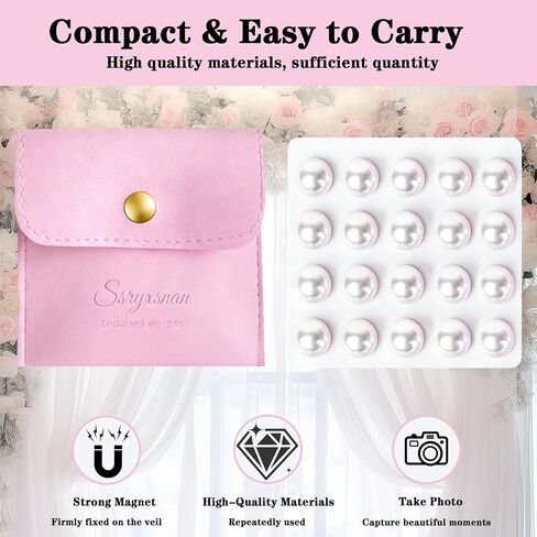 20 Pairs Pearl Veils Weights, Strong Magnetic Bridal Veil Weights, Double-Sided Veil Weights Invisible,Gift Box in Saudi Arabia