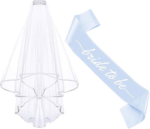2PCS Blue Bride To Be Sash and Bridal Veils Bachelorette Veil and Sash for Bridal Shower Wedding Engagement Party Accessories in Saudi Arabia