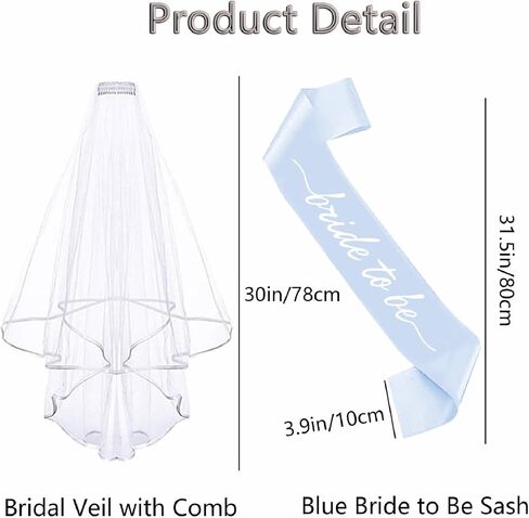 2PCS Blue Bride To Be Sash and Bridal Veils Bachelorette Veil and Sash for Bridal Shower Wedding Engagement Party Accessories in Saudi Arabia