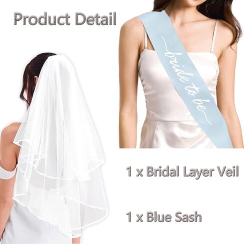 2PCS Blue Bride To Be Sash and Bridal Veils Bachelorette Veil and Sash for Bridal Shower Wedding Engagement Party Accessories in Saudi Arabia