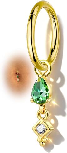 COCHARM Clicker Belly Button Ring، 14G حلقات السرة للبطن الزمرد للنساء، مجوهرات ثقب السرة مطلية بالذهب من الفولاذ المقاوم للصدأ 8/10 مم in Kuwait