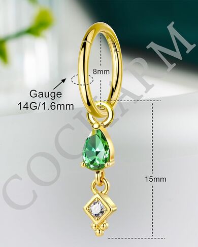 COCHARM Clicker Belly Button Ring، 14G حلقات السرة للبطن الزمرد للنساء، مجوهرات ثقب السرة مطلية بالذهب من الفولاذ المقاوم للصدأ 8/10 مم in Kuwait