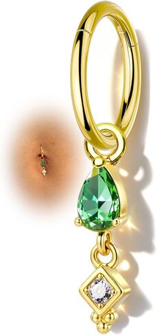 COCHARM Clicker Belly Button Ring، 14G حلقات السرة للبطن الزمرد للنساء، مجوهرات ثقب السرة مطلية بالذهب من الفولاذ المقاوم للصدأ 8/10 مم in Kuwait
