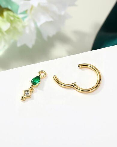 COCHARM Clicker Belly Button Ring، 14G حلقات السرة للبطن الزمرد للنساء، مجوهرات ثقب السرة مطلية بالذهب من الفولاذ المقاوم للصدأ 8/10 مم in Kuwait