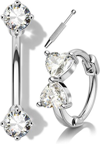 2PCS Rook Piercing Jewelry, Cute Helix Rook Earrings, Clear CZ Lobe Eyebrow Piercing Jewelry 6/8MM in Kuwait