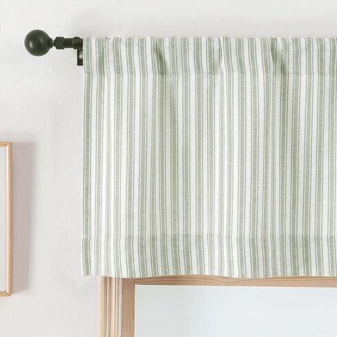 Chyhomenyc Sage Green Stripe Window Valances - Light Filtering Faux Linen Short Kitchen Valance Curtains, Rod Pocket Boho Striped Topper Farmhouse Valance for Living Room Bathroom, 52Wx18L, 2 Pieces in Kuwait
