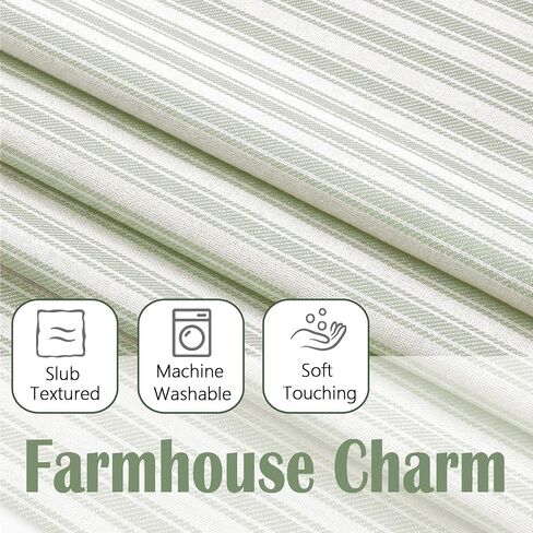 Chyhomenyc Sage Green Stripe Window Valances - Light Filtering Faux Linen Short Kitchen Valance Curtains, Rod Pocket Boho Striped Topper Farmhouse Valance for Living Room Bathroom, 52Wx18L, 2 Pieces in Kuwait