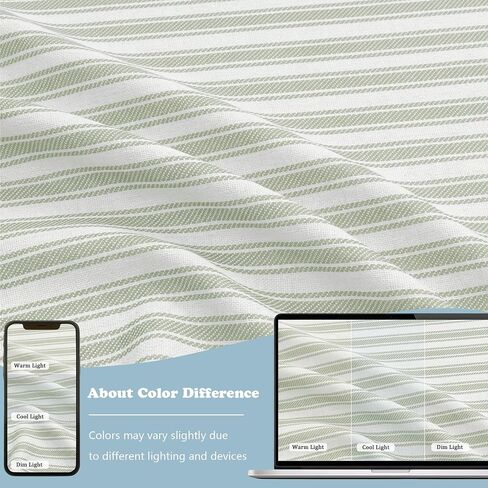 Chyhomenyc Sage Green Stripe Window Valances - Light Filtering Faux Linen Short Kitchen Valance Curtains, Rod Pocket Boho Striped Topper Farmhouse Valance for Living Room Bathroom, 52Wx18L, 2 Pieces in Kuwait