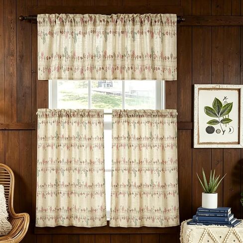 Farmhouse Cottage Floral Faux Linen Kitchen Curtain 36 Inch Length, Boho Vintage French Country Botanical Flowers Lavender Cafe Curtain Tier, Cute Aesthetic Small Short Panels for Bathroom Kitchen in Saudi Arabia