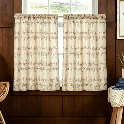 Farmhouse Cottage Floral Faux Linen Kitchen Curtain 36 Inch Length, Boho Vintage French Country Botanical Flowers Lavender Cafe Curtain Tier, Cute Aesthetic Small Short Panels for Bathroom Kitchen in Saudi Arabia
