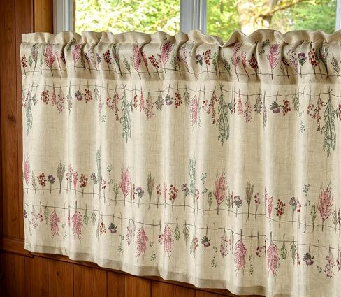 Farmhouse Cottage Floral Faux Linen Kitchen Curtain 36 Inch Length, Boho Vintage French Country Botanical Flowers Lavender Cafe Curtain Tier, Cute Aesthetic Small Short Panels for Bathroom Kitchen in Saudi Arabia