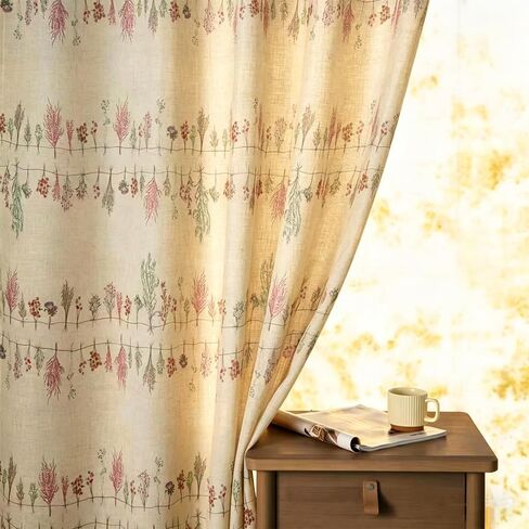 Farmhouse Cottage Floral Faux Linen Kitchen Curtain 36 Inch Length, Boho Vintage French Country Botanical Flowers Lavender Cafe Curtain Tier, Cute Aesthetic Small Short Panels for Bathroom Kitchen in Saudi Arabia