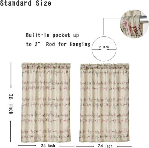 Farmhouse Cottage Floral Faux Linen Kitchen Curtain 36 Inch Length, Boho Vintage French Country Botanical Flowers Lavender Cafe Curtain Tier, Cute Aesthetic Small Short Panels for Bathroom Kitchen in Saudi Arabia