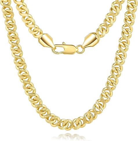 Gold Chain for Men 14K Gold Necklaces for Women Gold Cuban Link Chain for Men Necklaces Luxury Refined Finish with Tactile Texture Chunky Cuban Link Chains for Mens 16/18/20/22/24 in in Kuwait