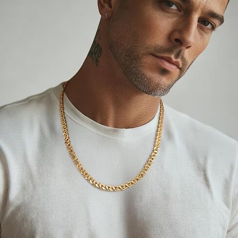 Gold Chain for Men 14K Gold Necklaces for Women Gold Cuban Link Chain for Men Necklaces Luxury Refined Finish with Tactile Texture Chunky Cuban Link Chains for Mens 16/18/20/22/24 in in Kuwait