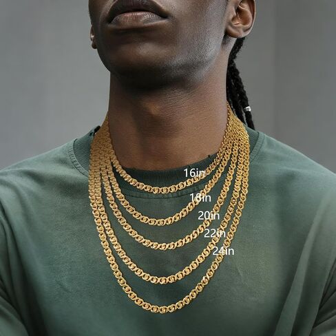 Gold Chain for Men 14K Gold Necklaces for Women Gold Cuban Link Chain for Men Necklaces Luxury Refined Finish with Tactile Texture Chunky Cuban Link Chains for Mens 16/18/20/22/24 in in Kuwait
