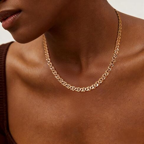 Gold Chain for Men 14K Gold Necklaces for Women Gold Cuban Link Chain for Men Necklaces Luxury Refined Finish with Tactile Texture Chunky Cuban Link Chains for Mens 16/18/20/22/24 in in Kuwait