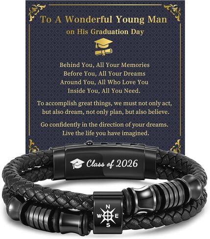Graduation Gifts for Men Him Class of 2026 - High School College Master Leather Bracelets Adjustable Braided Leather Compass Bracelets Inspirational Graduate Gift for Men Son Boyfriend Brother Huaband in Saudi Arabia