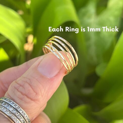 Ellie J Maui Hammered Gold Ring, Set of 5 Gold Stacking Rings, Minimalist Rings, Skinny Rings for Women, Rose Gold Filled/Gold Filed - Ring Size 1-10 Mothers Day Gift in Kuwait