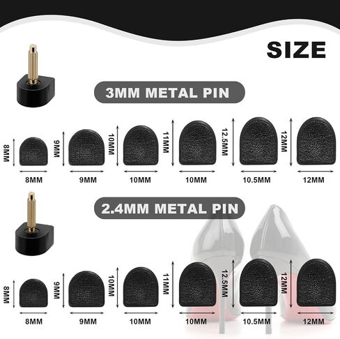 24 Pairs High Heel Replacement Tips Kit, 6 Sizes (8-12.5mm) U-Shape Heel Cups for Women's Shoes in Saudi Arabia