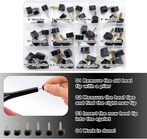 24 Pairs High Heel Replacement Tips Kit, 6 Sizes (8-12.5mm) U-Shape Heel Cups for Women's Shoes in Saudi Arabia