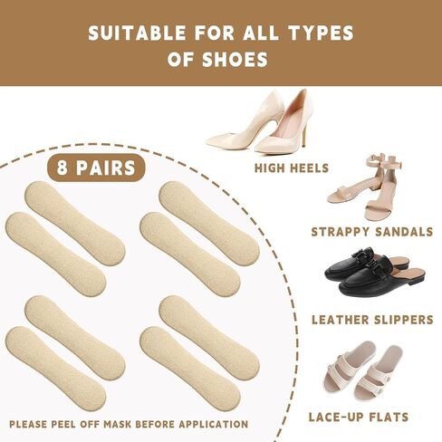 8 Pairs Heel Cushion Pads Keep Upper Curves Foot Strap Cushions Self-Adhesive Cushion Inserts Prevent Heel Protectors to Prevent Pain Slip Blister(Light Skin,Suede) in Kuwait