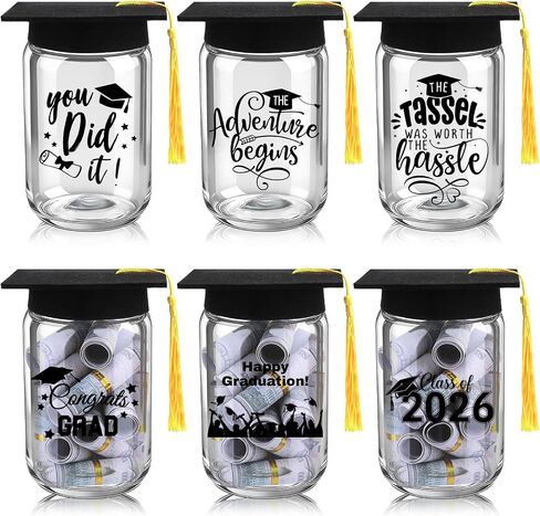 6 Sets 2026 Graduation Centerpiece for Table, DIY Graduation Jar Decoration Gradua-tion Jar Centerpiece with Graduation Caps Class of 2026 Table Decoration for College High Congrats Party Supplies in Saudi Arabia