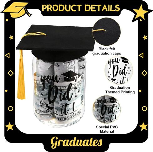 6 Sets 2026 Graduation Centerpiece for Table, DIY Graduation Jar Decoration Gradua-tion Jar Centerpiece with Graduation Caps Class of 2026 Table Decoration for College High Congrats Party Supplies in Saudi Arabia