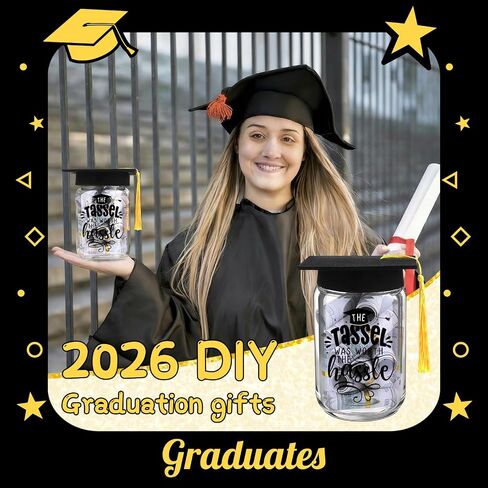 6 Sets 2026 Graduation Centerpiece for Table, DIY Graduation Jar Decoration Gradua-tion Jar Centerpiece with Graduation Caps Class of 2026 Table Decoration for College High Congrats Party Supplies in Saudi Arabia
